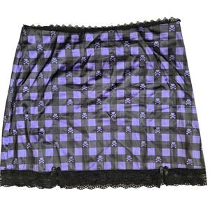 Tunnel Vision Women Plus Goth Heart Crossbones Print Plaid Mini Skirt Lace 4XL